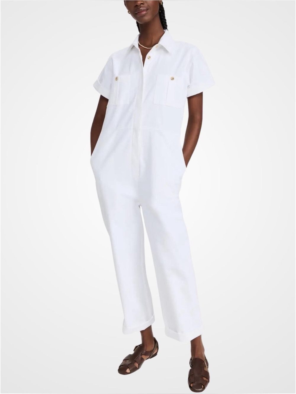 Mara Hoffman Kailyn Short Sleeve Denim Jumpsuit in White